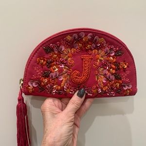 Pink leather Anthropologie pouch - initial J. New with tags